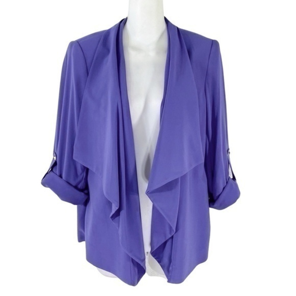 Calvin Klein purple waterfall drape cuffed 3/4 sleeve open blazer jacket Medium